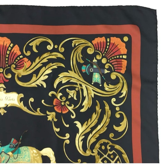 Hermes Cheval Turc Turkish Horse 90 Scarf with Bouet Scarf Ring & Knotting Cards - Picture 9 of 15